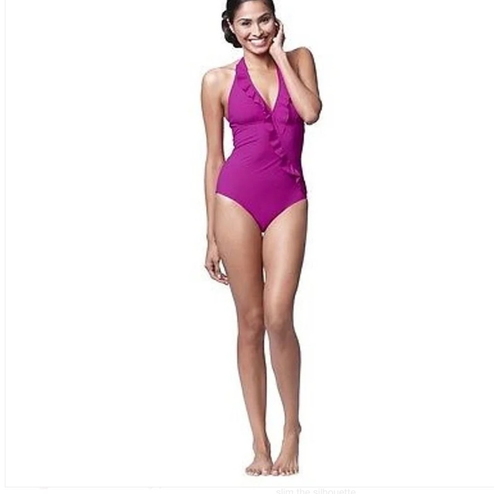 Assets by Sara Blakely magenta pink Glamour Ruffle one piece swimsuit Size XL